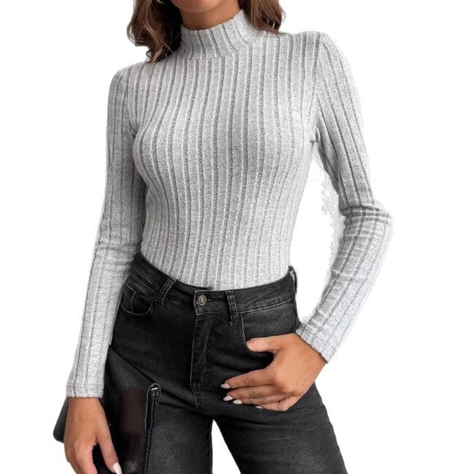 Cassies “Grey Grace” – Ribbed Turtleneck Top