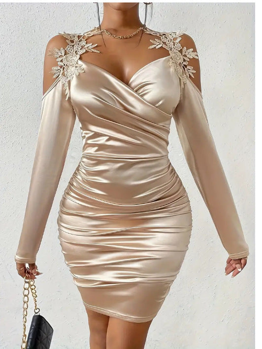 Cassies “Golden Allure” – Satin Cut-Out Dress