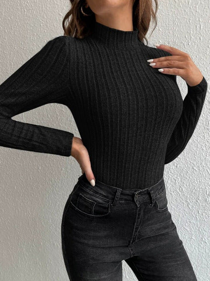 Cassies “Grey Grace” – Ribbed Turtleneck Top
