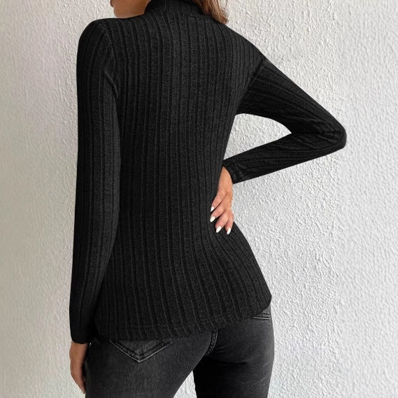 Cassies “Grey Grace” – Ribbed Turtleneck Top